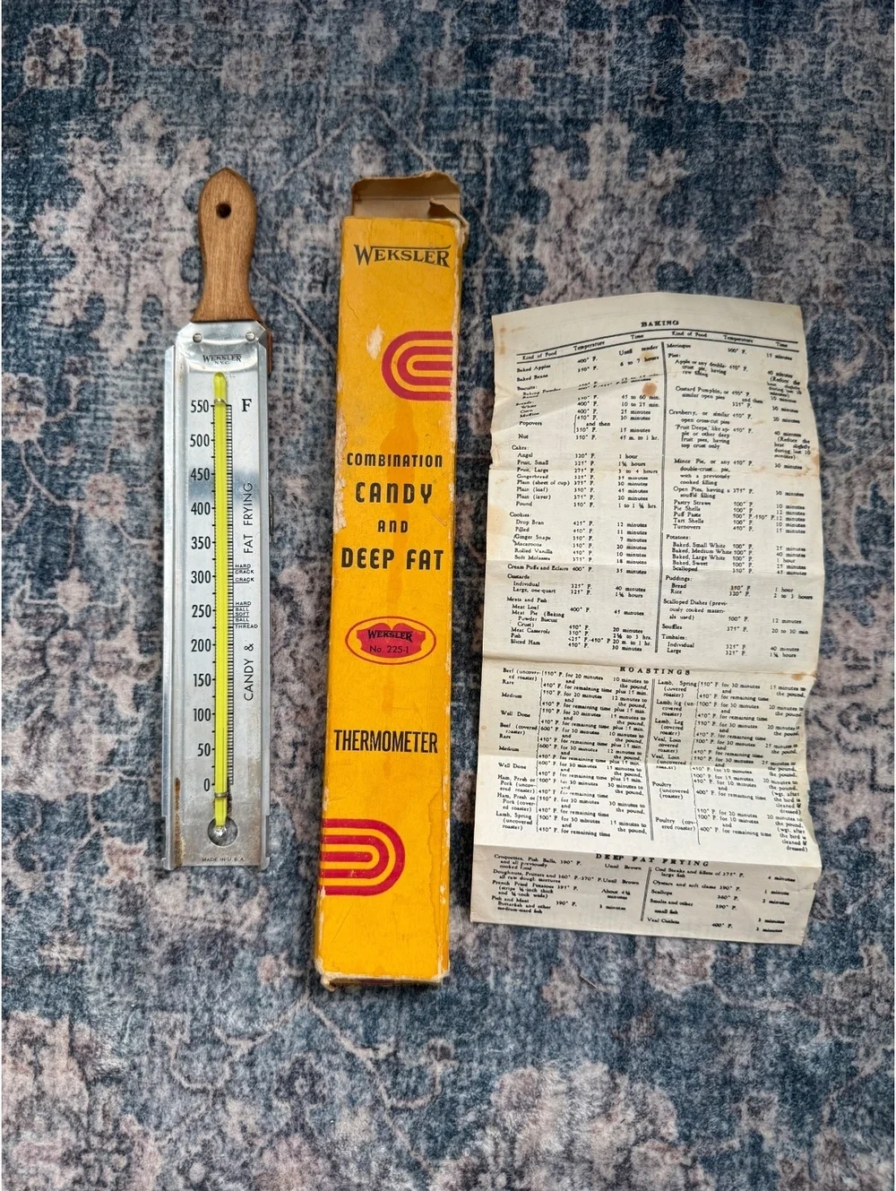 Vintage Weksler 225-1 Candy Deep Fat Thermometer USA Box Instructions